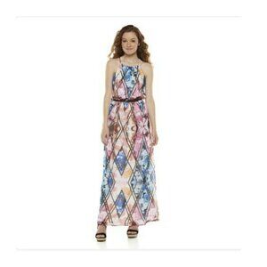 NWT LILY ROSE Dress Maxi Halter Long Floral Belted S